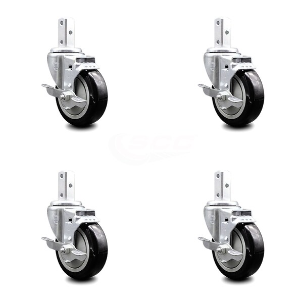 Service Caster 4 Inch Black Poly Wheel Swivel 7/8 Inch Square Stem Caster Set with Brake SCC SCC-SQ20S414-PPUB-BLK-TLB-78-4 - main